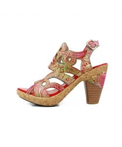 RXD New In Shoes SOFFIA | Genuine Leather Floral Embossed Cut Out Sandals - Red 9 RXD New In Shoes SOFFIA | Genuine Leather Floral Embossed Cut Out Sandals - Red