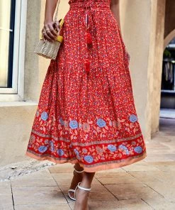 DY ARGIE MAXI SKIRT - RED PRINT New In Clothing