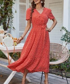 DY LEENA MIDI DRESS - RED PRINT