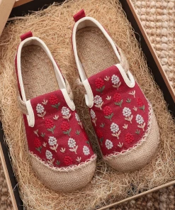 TC Cactus Rose | Berry Blossom Embroidered Linen Espadrille - Red 9 TC Cactus Rose | Berry Blossom Embroidered Linen Espadrille - Red