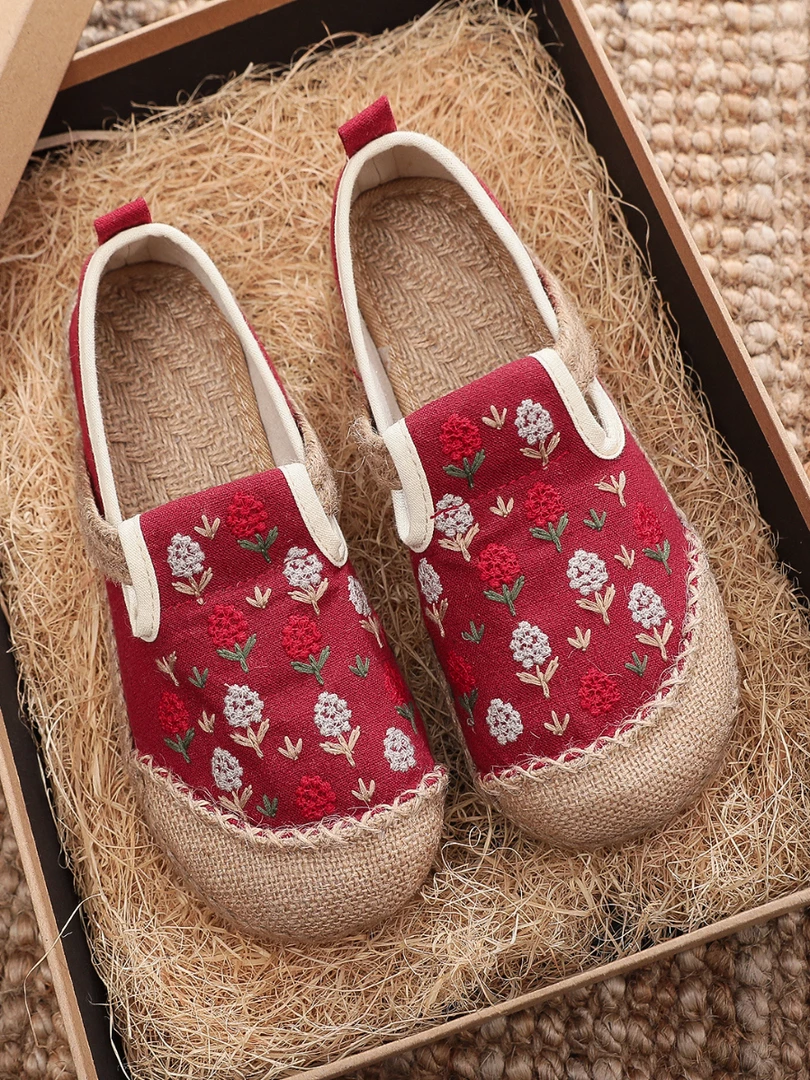 TC Cactus Rose | Berry Blossom Embroidered Linen Espadrille - Red 4 TC Cactus Rose | Berry Blossom Embroidered Linen Espadrille - Red
