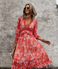 DY ZARNISH MIDI DRESS - RED PRINT New In Clothing