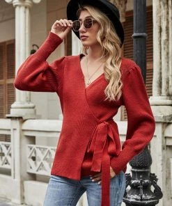 MY New In Clothing Smaibulun | LEONORA Bishop Sleeve Knit Top - Red