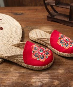 TC Shop Sandals Embroidered Lotus Side Strap Mules - Cactus Rose 31 TC Shop Sandals Embroidered Lotus Side Strap Mules - Cactus Rose