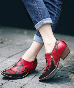 SOFFIA | Studded Red & Black Genuine Leather Loafers Pumps New In Shoes