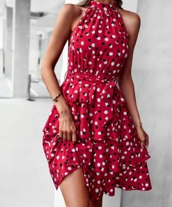 DY New In Clothing KEEVA HALTER DRESS - RED