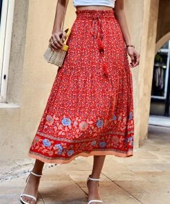 DY ARGIE MAXI SKIRT - RED PRINT New In Clothing