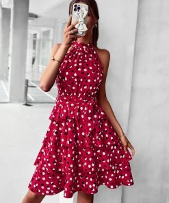 DY New In Clothing KEEVA HALTER DRESS - RED