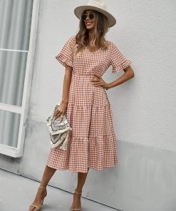 DY SHASTA Gingham Midi Dress - Blush