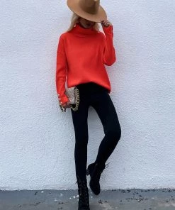 MY Smaibulun | Coral Red Oversized Collar Turtleneck Knit Sweater New In Clothing