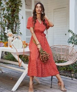 DY LEENA MIDI DRESS - RED PRINT