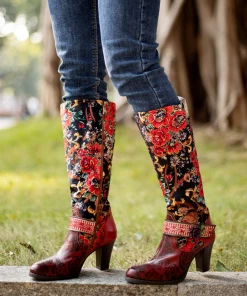 NEW ARRIVALS SOFFIA | Genuine Leather Peony Paisley Boho Knee Boots 9 NEW ARRIVALS SOFFIA | Genuine Leather Peony Paisley Boho Knee Boots