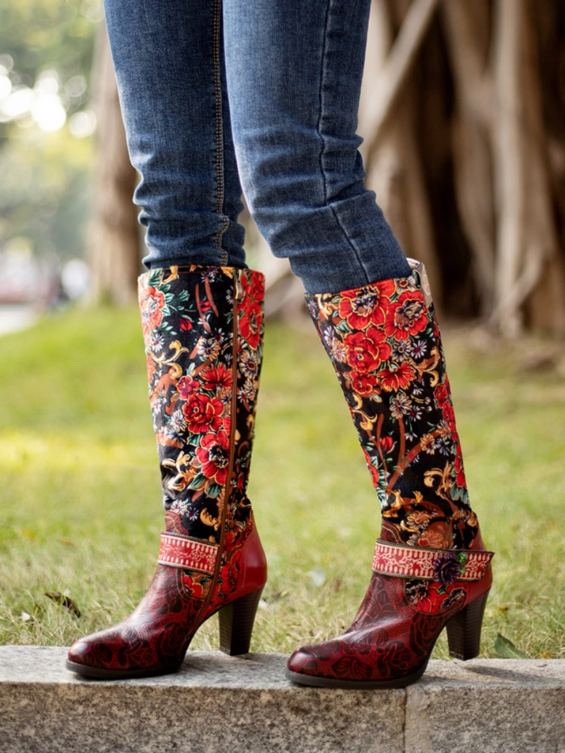 NEW ARRIVALS SOFFIA | Genuine Leather Peony Paisley Boho Knee Boots 5 NEW ARRIVALS SOFFIA | Genuine Leather Peony Paisley Boho Knee Boots
