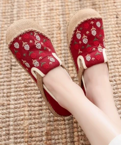 TC Cactus Rose | Berry Blossom Embroidered Linen Espadrille - Red 10 TC Cactus Rose | Berry Blossom Embroidered Linen Espadrille - Red
