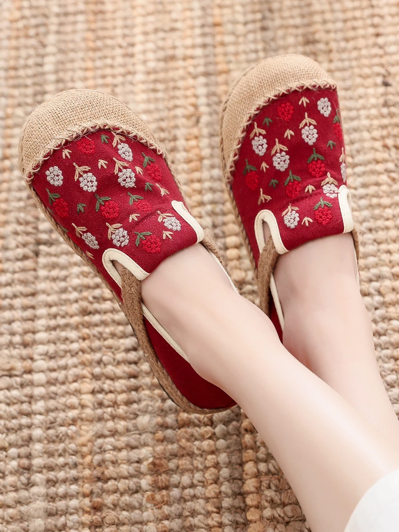 TC Cactus Rose | Berry Blossom Embroidered Linen Espadrille - Red 5 TC Cactus Rose | Berry Blossom Embroidered Linen Espadrille - Red
