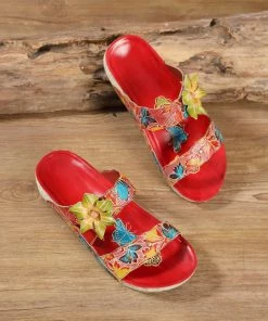 RXD SOFFIA | Applique Red Floral Leather Sandals