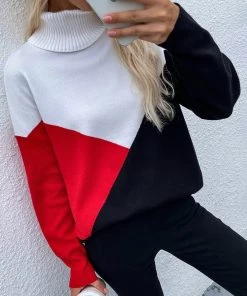 MY Smaibulun | DULCIE Red Color Block Turtleneck Knit Sweater