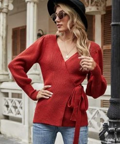 MY New In Clothing Smaibulun | LEONORA Bishop Sleeve Knit Top - Red