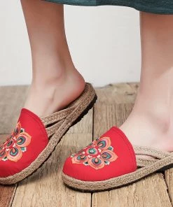 TC Shop Sandals Embroidered Lotus Side Strap Mules - Cactus Rose 32 TC Shop Sandals Embroidered Lotus Side Strap Mules - Cactus Rose