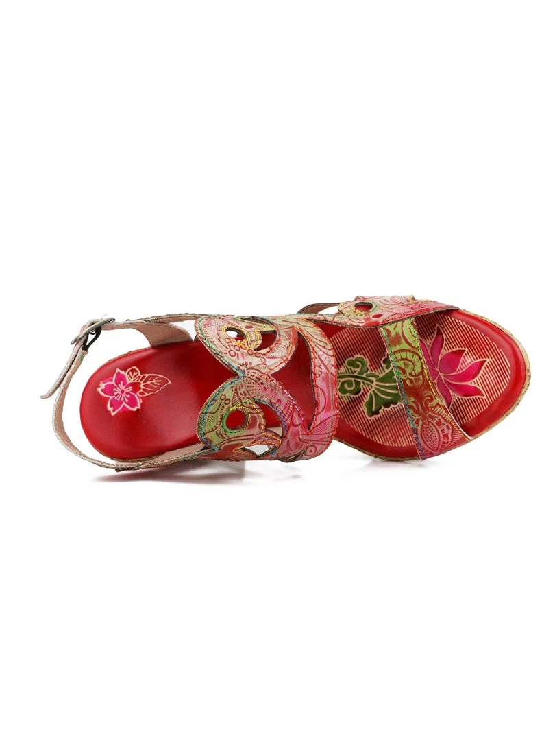 RXD New In Shoes SOFFIA | Genuine Leather Floral Embossed Cut Out Sandals - Red 5 RXD New In Shoes SOFFIA | Genuine Leather Floral Embossed Cut Out Sandals - Red