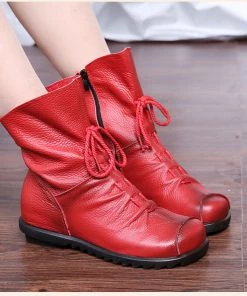 XR Rumour Has It | Lace-Up Ruched Leather Ankle Boots