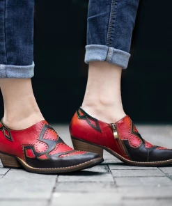 SOFFIA | Studded Red & Black Genuine Leather Loafers Pumps New In Shoes