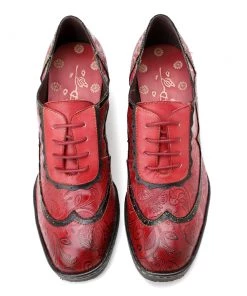 Genuine Leather Floral Embossed Oxford Shoes Heel Bootie Pumps - SOFFIA