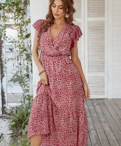 DY New In Clothing MARNIE MIDI DRESS - RED PRINT