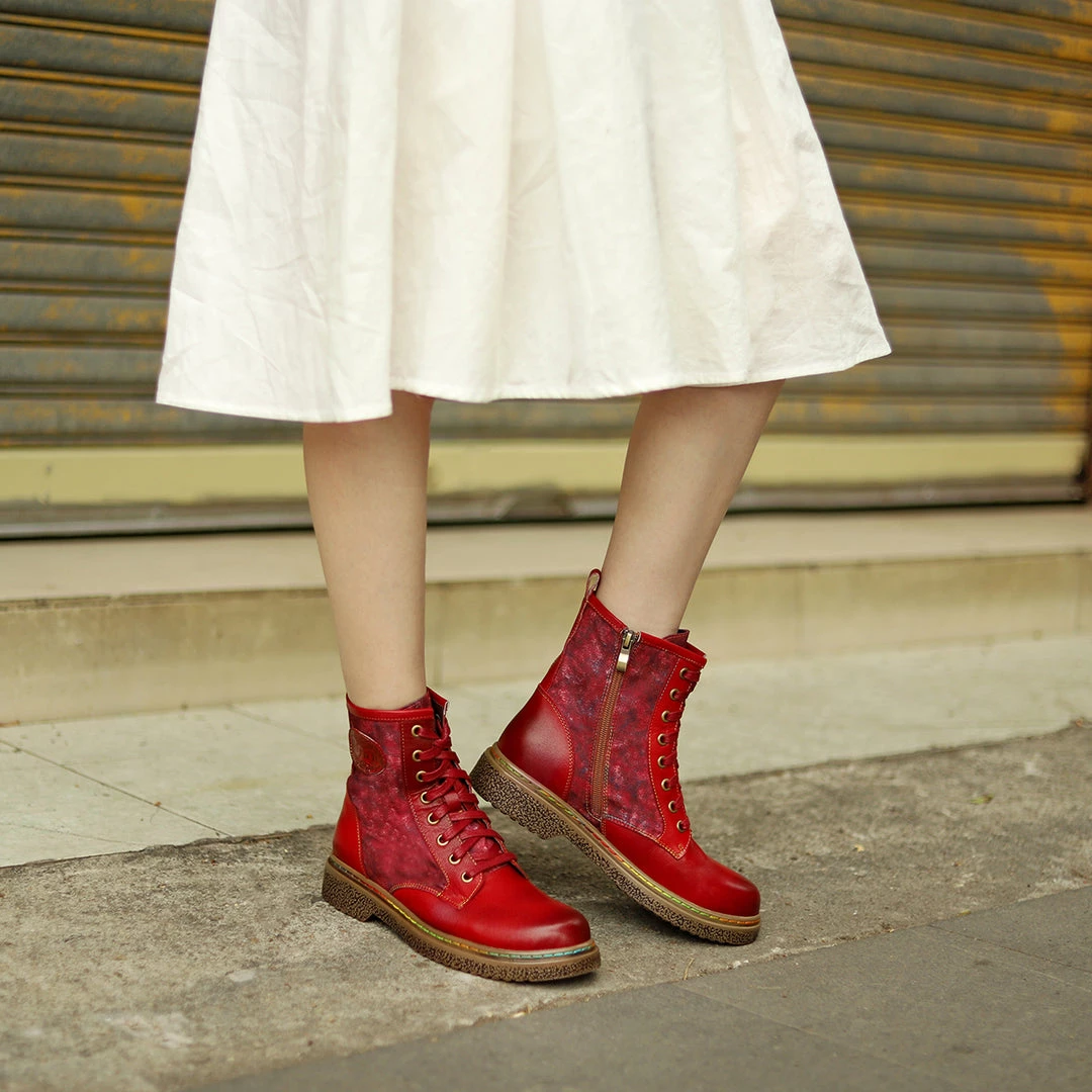Tie Dye-Contrast Genuine Leather Combat Boots Ankle Boots - Soffia Shoes 6 Tie Dye-Contrast Genuine Leather Combat Boots Ankle Boots - Soffia Shoes