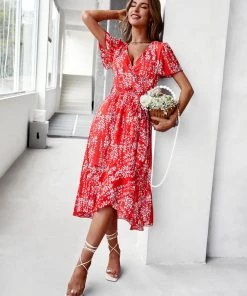 DY BABYLONIA MIDI DRESS - RED PRINT NEW ARRIVALS