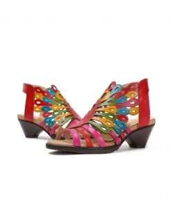 RXD SOFFIA | Genuine Leather Multi Color Cut Out Peacock Low Heel Sandals NEW ARRIVALS
