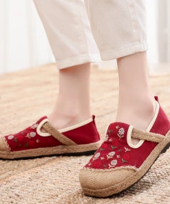 TC Cactus Rose | Berry Blossom Embroidered Linen Espadrille - Red 11 TC Cactus Rose | Berry Blossom Embroidered Linen Espadrille - Red