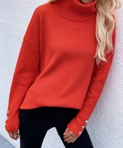 MY Smaibulun | Coral Red Oversized Collar Turtleneck Knit Sweater New In Clothing