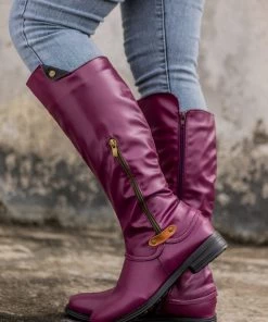 AL En Bloom | Side-Pocket Slouchy Long Boot - Burgundy New In Shoes