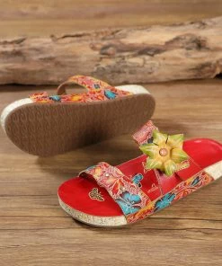 RXD SOFFIA | Applique Red Floral Leather Sandals
