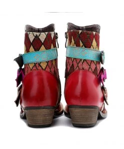 Shoes SOFFIA | Genuine Leather Bohemian Diamond Block Colorful Printed Leather Moto AnkleBoots