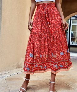 DY ARGIE MAXI SKIRT - RED PRINT New In Clothing
