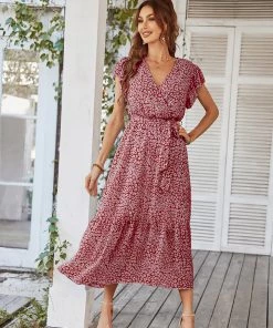 DY New In Clothing MARNIE MIDI DRESS - RED PRINT