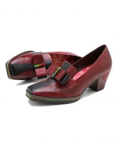 SOFFIA | Rainbow Stitch Bow Floral Embossed Leather Pump