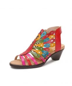 RXD SOFFIA | Genuine Leather Multi Color Cut Out Peacock Low Heel Sandals NEW ARRIVALS