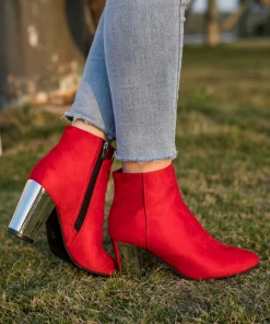 HYHE EN BLOOM | Red Mirror Heel Suede Ankle Boots NEW ARRIVALS