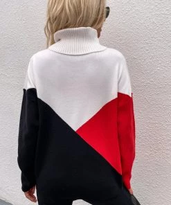 MY Smaibulun | DULCIE Red Color Block Turtleneck Knit Sweater