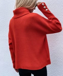 MY Smaibulun | Coral Red Oversized Collar Turtleneck Knit Sweater New In Clothing