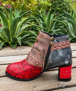 YL Embossed Triple-Flower Bootie Ankle Boots Heel Boots - En Bloom Shoes 17 YL Embossed Triple-Flower Bootie Ankle Boots Heel Boots - En Bloom Shoes