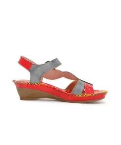 RXD SOFFIA | Red Floral Leaf Applique Genuine Leather Sandal NEW ARRIVALS