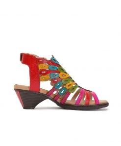 RXD SOFFIA | Genuine Leather Multi Color Cut Out Peacock Low Heel Sandals NEW ARRIVALS