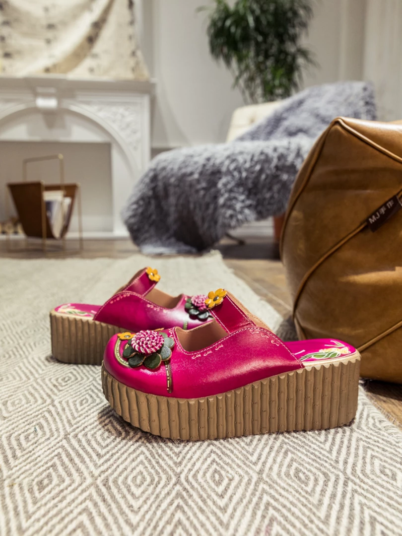JF SOFFIA | Genuine Leather Red Ribbed-Sole Floral Appliqued Clogs NEW ARRIVALS 9 JF SOFFIA | Genuine Leather Red Ribbed-Sole Floral Appliqued Clogs NEW ARRIVALS