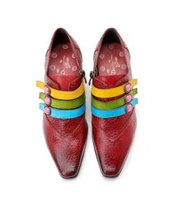SOFFIA | Genuine Leather Colorful Tri-Strap Relieffed Leather Sandals Heel Oxford Shoes
