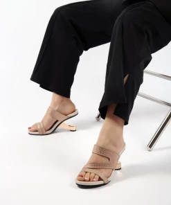 Jady Rose JADYROSE | RHINESTONE CUT OUT ROSE GOLD LEATHER SLIDE New In Shoes