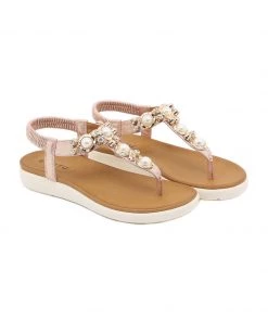 New In Shoes SIKETU | ROSEGOLD V-STRAP PEARL SANDAL